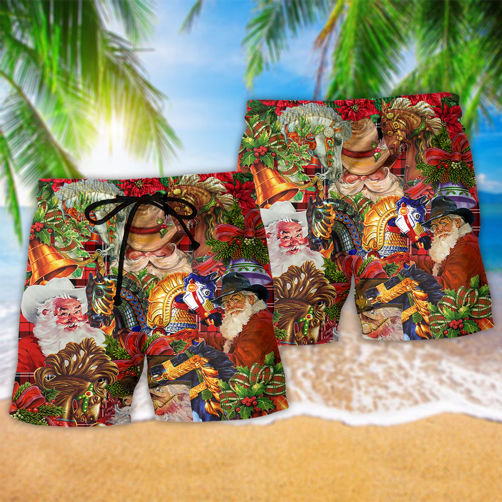 Santa Cowboy Western Christmas Beach Shorts For Summer Vacation And Coastal Travel