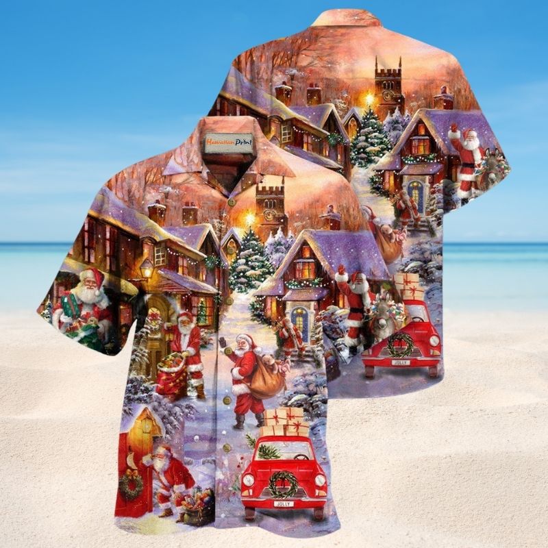Santa Delivering Hawaiian Shirt For Island Vacations, Resort Wear, And Relaxed Seasonal Style