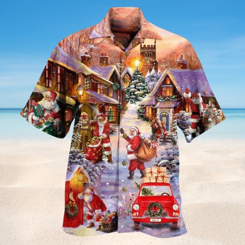 Santa Delivering Hawaiian Shirt For Island Vacations, Resort Wear, And Relaxed Seasonal Style