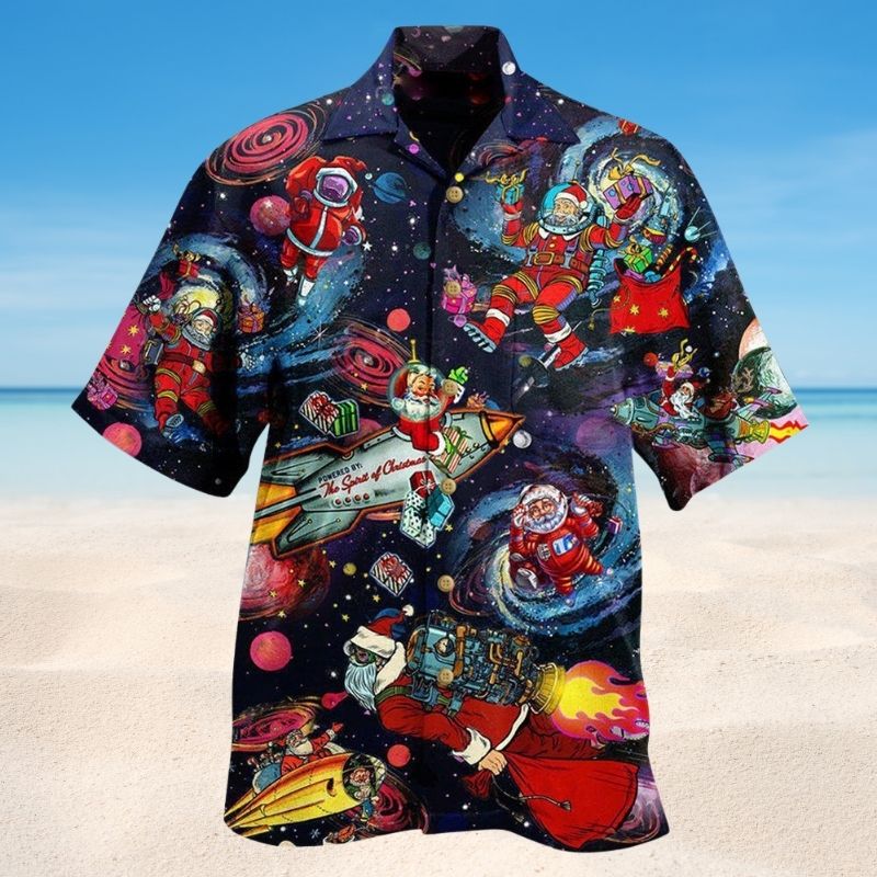 Santa Space Hawaiian Shirt For Resort Trips, Coastal Parties, And Warm Weather Style