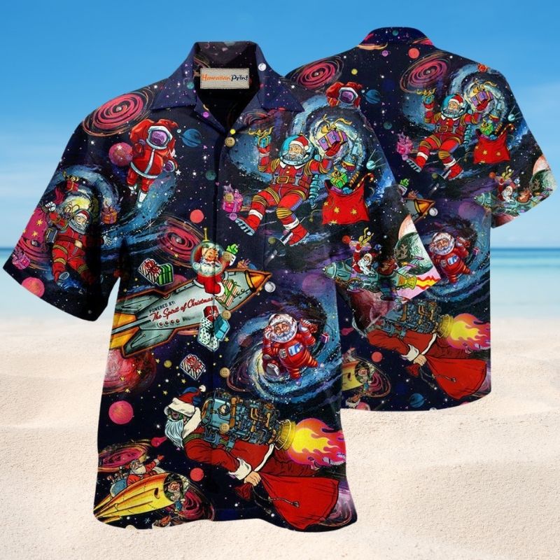 Santa Space Hawaiian Shirt For Resort Trips, Coastal Parties, And Warm Weather Style