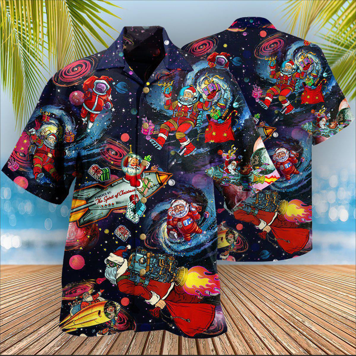 Christmas Santa Space Fantasy Hawaiian Shirt Artwork View For Coastal Escapes And Resort Style