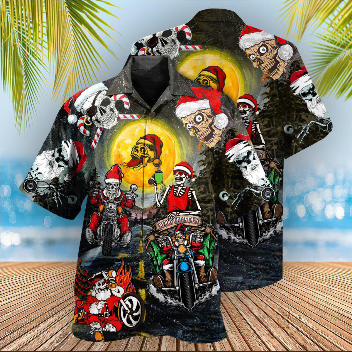 Skull Santa Racing Christmas Fun Hawaiian Shirt For Resort Getaways And Comfortable Summer Activities