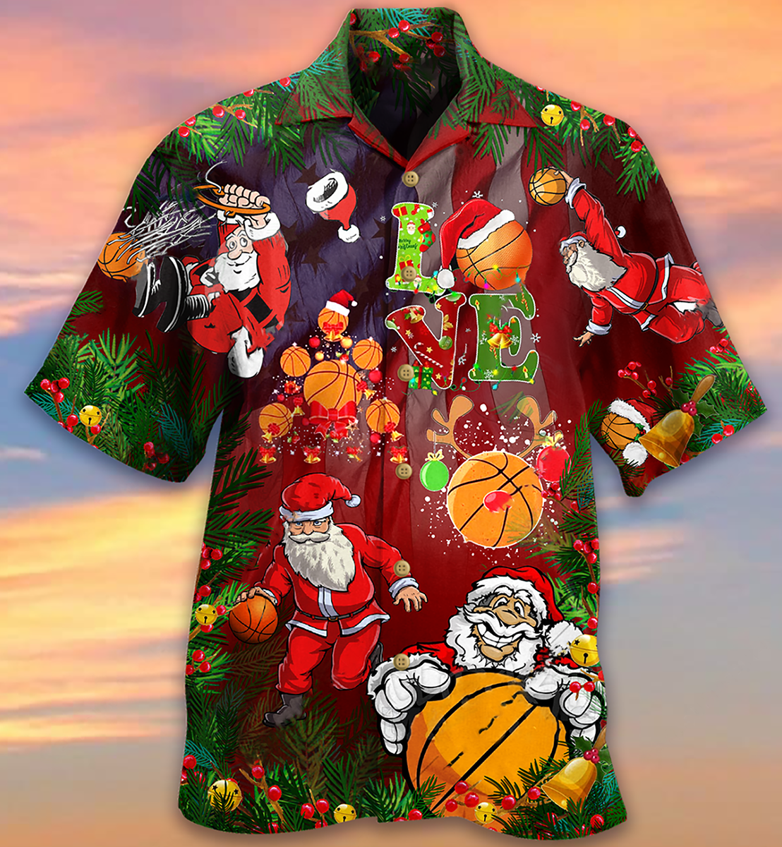 Christmas Basketball Hawaiian Shirt With All Over Print For Beach Vacations Casual Parties And Warm Weather Style