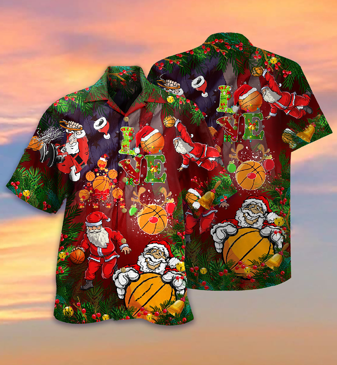 Christmas Basketball Hawaiian Shirt With Detailed Graphic For Beach Vacations Casual Parties And Warm Weather Style