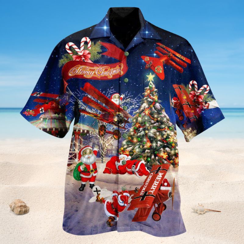 Santa Loves Airplanes Hawaiian Shirt For Summer Gatherings Island Travel And Comfortable Casual Wear