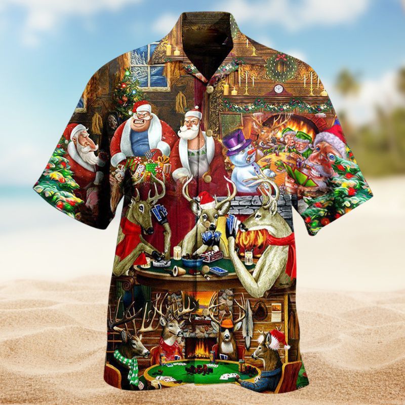 Santa Poker Hawaiian Shirt For Resort Trips, Coastal Parties, And Warm Weather Style