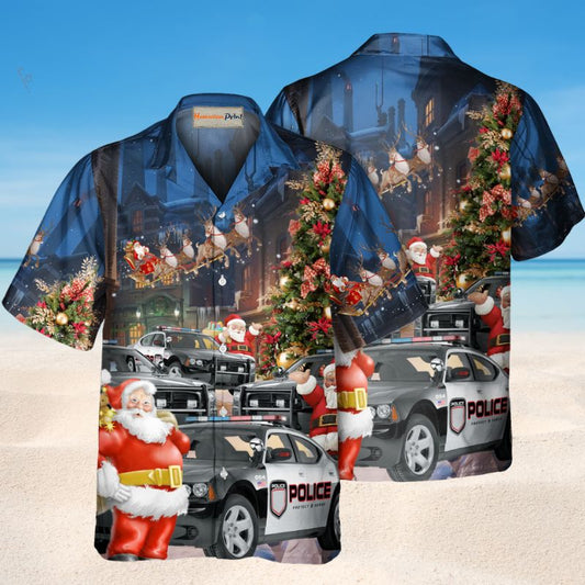 Santa Police Car Christmas Hawaiian Shirt For Tropical Holidays, Outdoor Gatherings, And Everyday Comfort