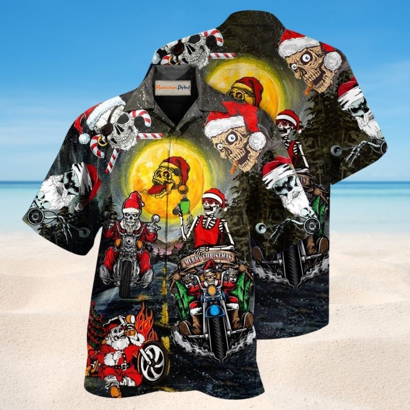 Santa Skull Racing Hawaiian Shirt For Beach Days, Summer Outings, And Thoughtful Gift Giving