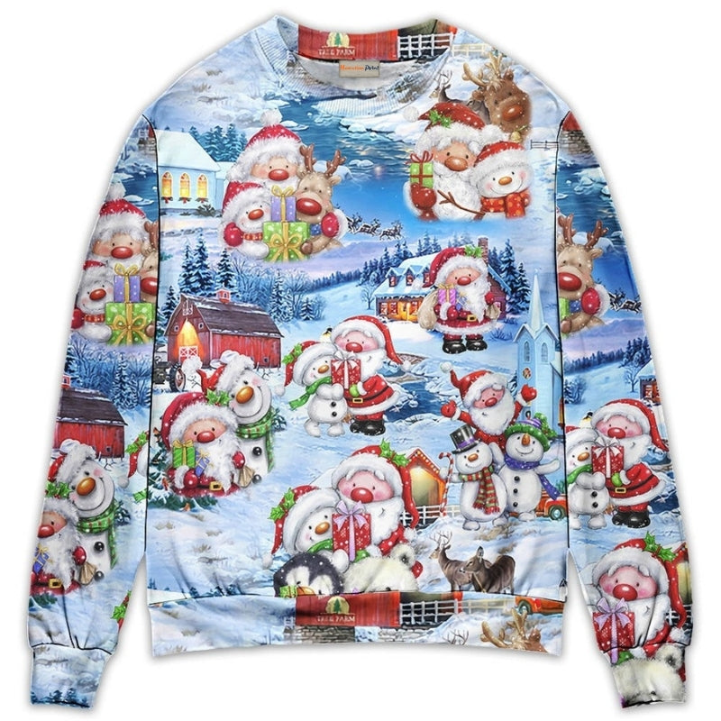 Santa And Snowman Christmas Holiday Sweater For Family Gatherings Winter Travel And Everyday Seasonal Comfort