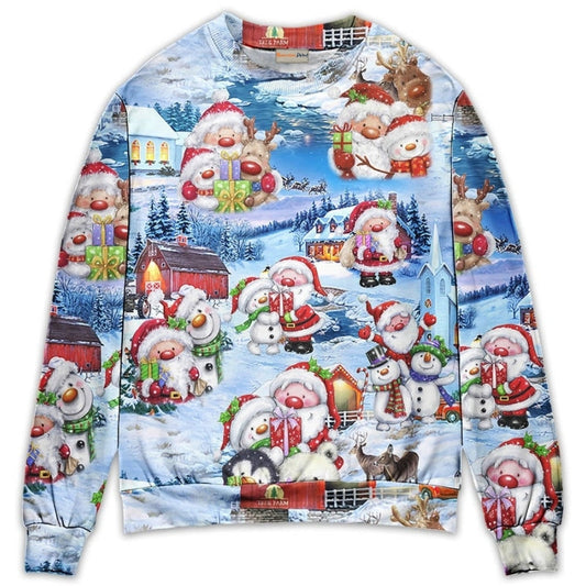 Santa And Snowman Christmas Holiday Sweater For Family Gatherings Winter Travel And Everyday Seasonal Comfort