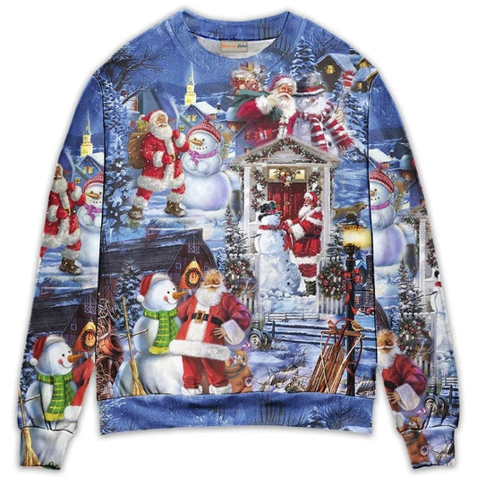 Santa And Snowman Happy Holiday Sweater For Holiday Parties Family Gatherings And Seasonal Gift Giving