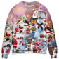 Santa And Snowman Snow Village Sweater For Holiday Travel Winter Outings And Cheerful Gift Giving
