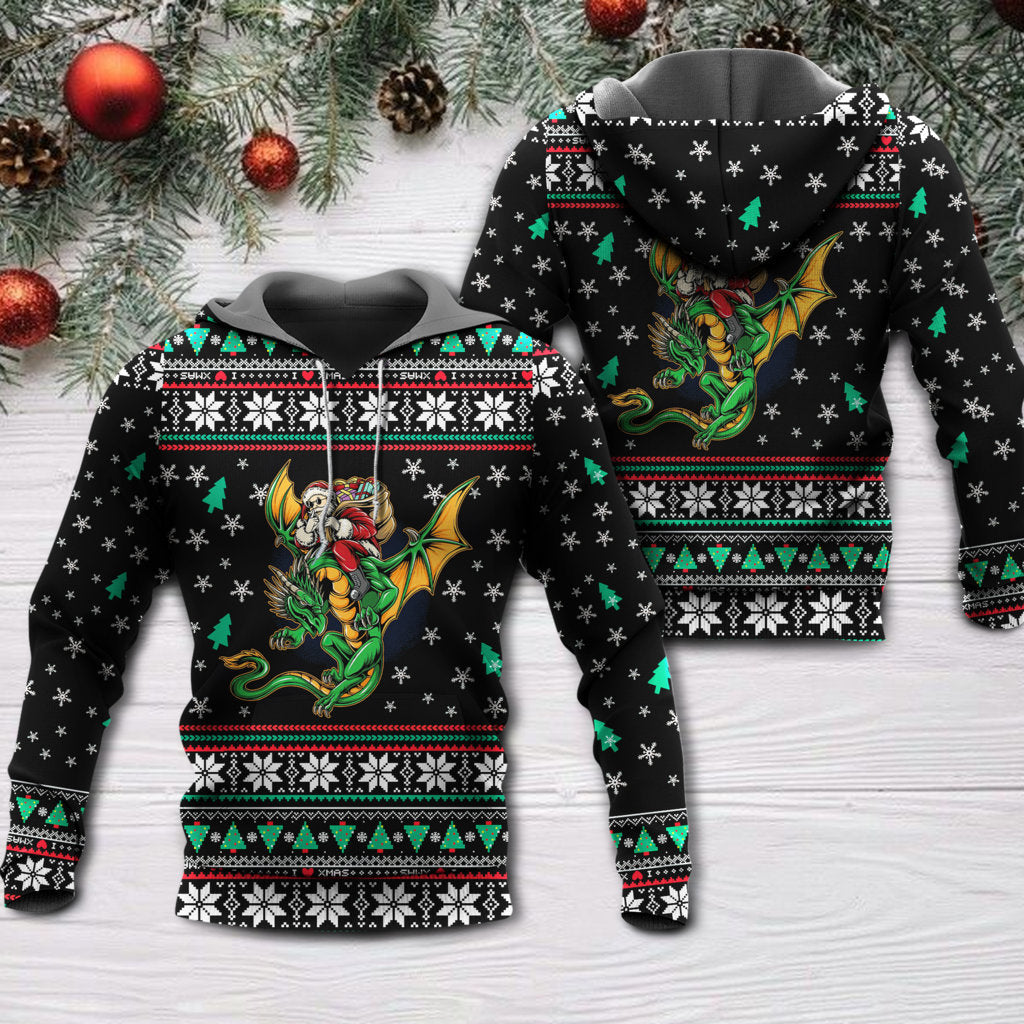 Santa Dragon Christmas Hoodie For Festive Days Casual Adventures And Thoughtful Seasonal Gifting