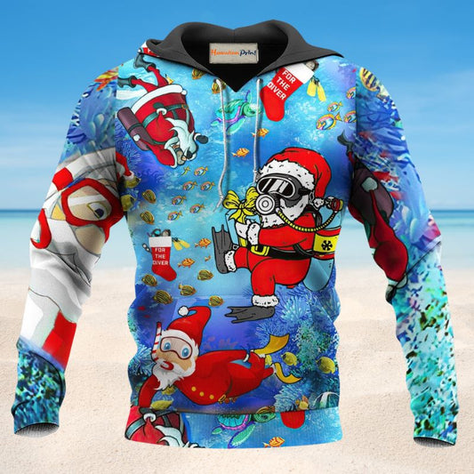 Santa Diving Ocean Christmas Hoodie For Festive Celebrations Seasonal Trips And Relaxed Winter Wear