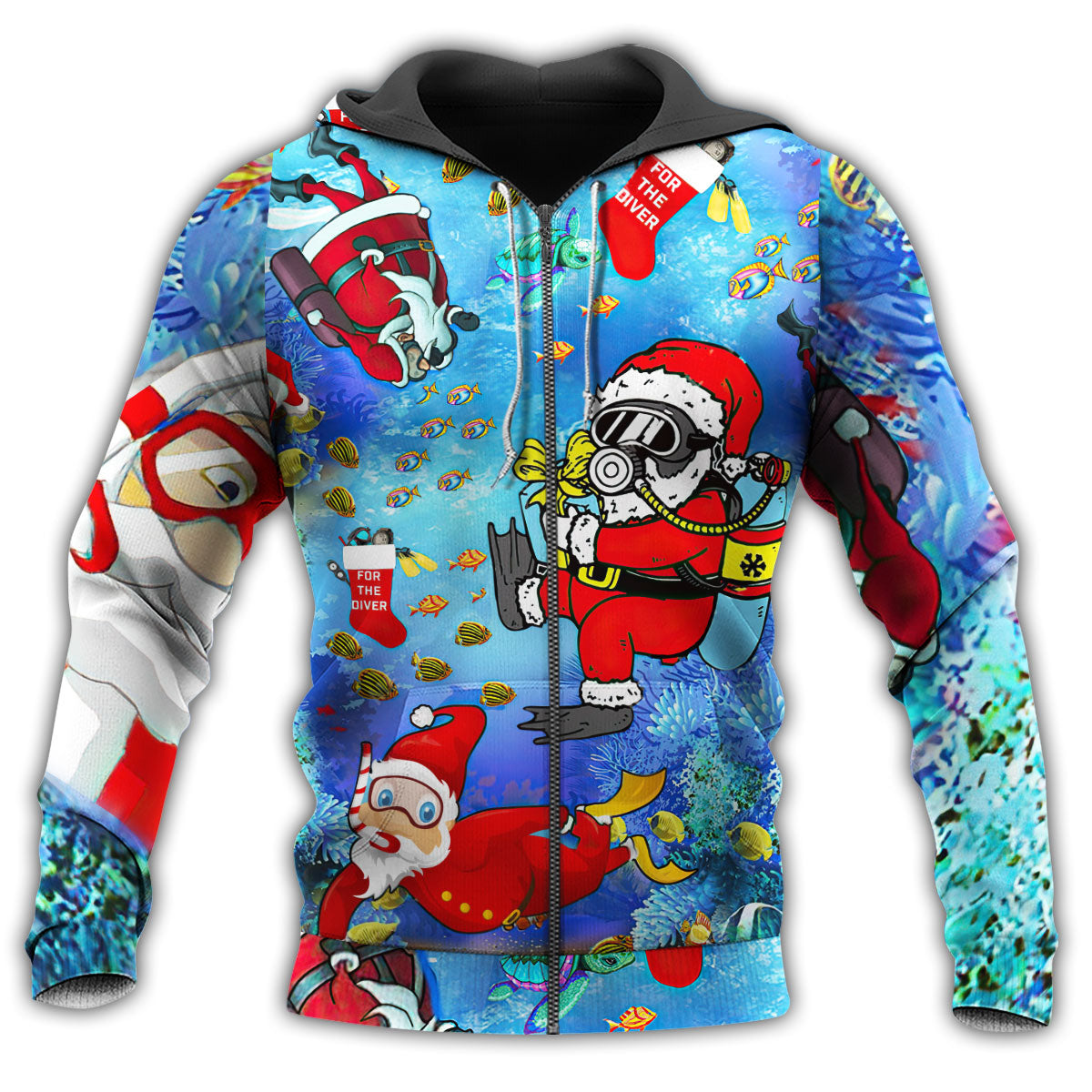 Santa Diving Ocean Christmas Hoodie For Festive Celebrations Seasonal Trips And Relaxed Winter Wear