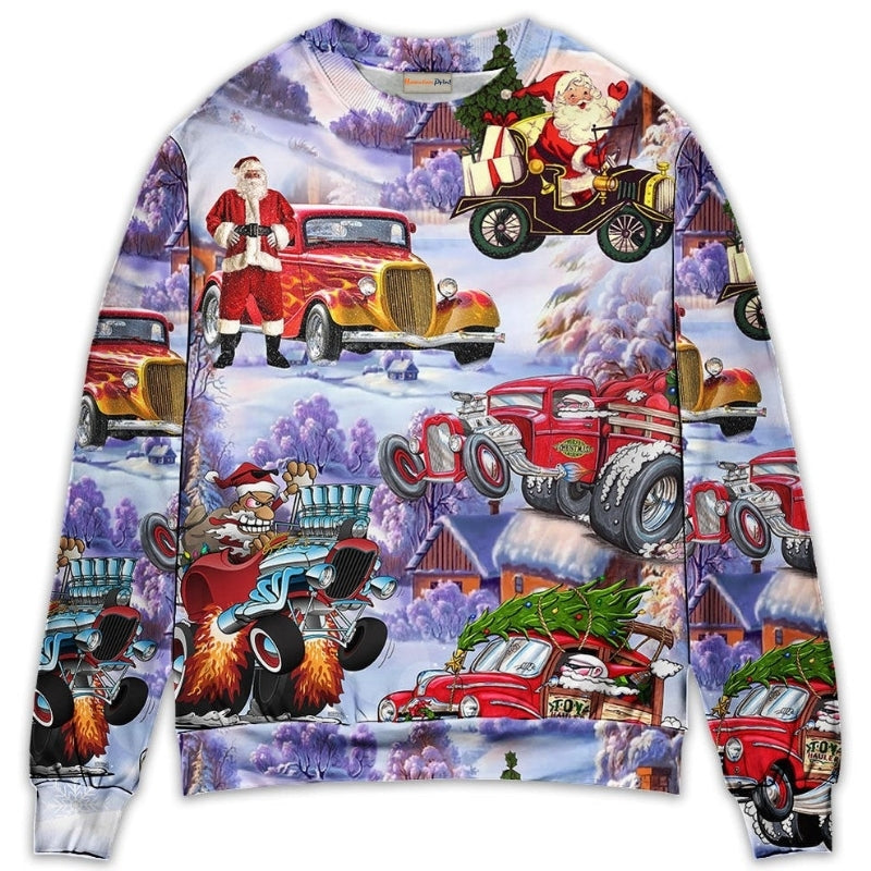 Santa Hot Rod Christmas Tree Sweater For Seasonal Parties Cozy Gatherings And Thoughtful Holiday Gifts