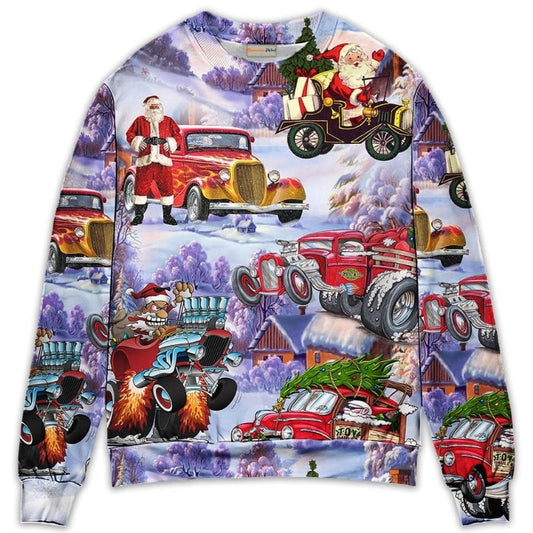 Santa Hot Rod Christmas Tree Sweater For Seasonal Parties Cozy Gatherings And Thoughtful Holiday Gifts