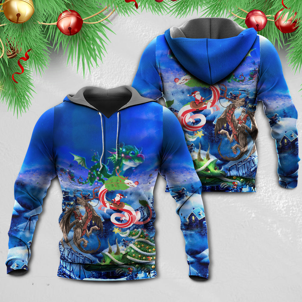 Santa Riding Dragon Christmas Hoodie For Festive Celebrations Seasonal Trips And Relaxed Winter Wear