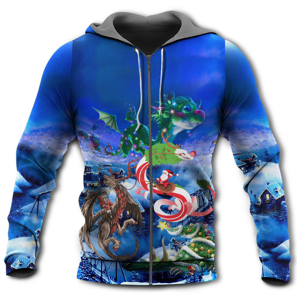 Santa Riding Dragon Christmas Hoodie For Festive Celebrations Seasonal Trips And Relaxed Winter Wear