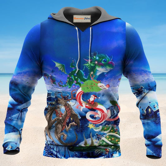 Santa Riding Dragon Christmas Hoodie For Festive Celebrations Seasonal Trips And Relaxed Winter Wear