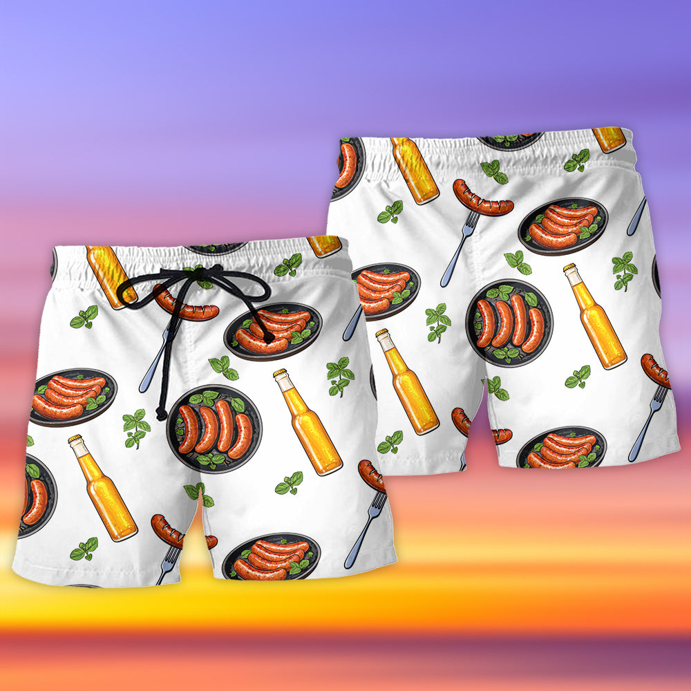 Food Beer Beach Shorts Pattern Detail For Casual Outings And Versatile Outdoor Wear