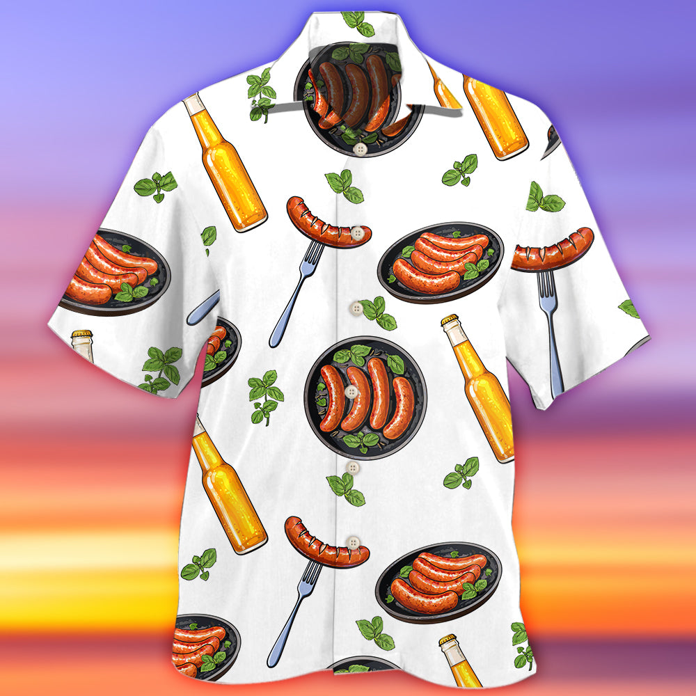 Food Sausage Beer BBQ Party Hawaiian Shirt For Summer Vacation, Beach Travel, And Casual Wear