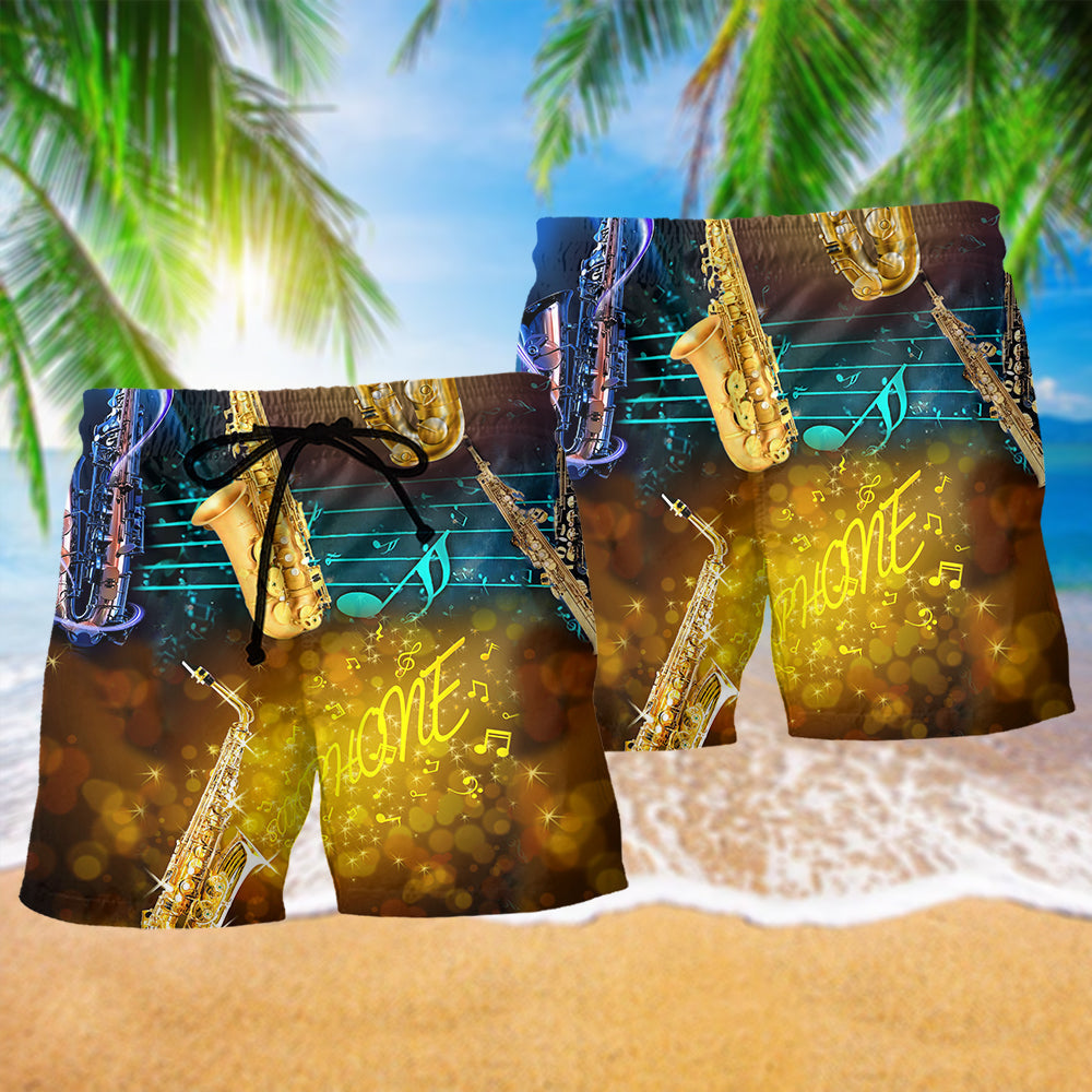 Saxophone Music Beach Shorts Pattern Detail For Seaside Leisure And Everyday Comfort