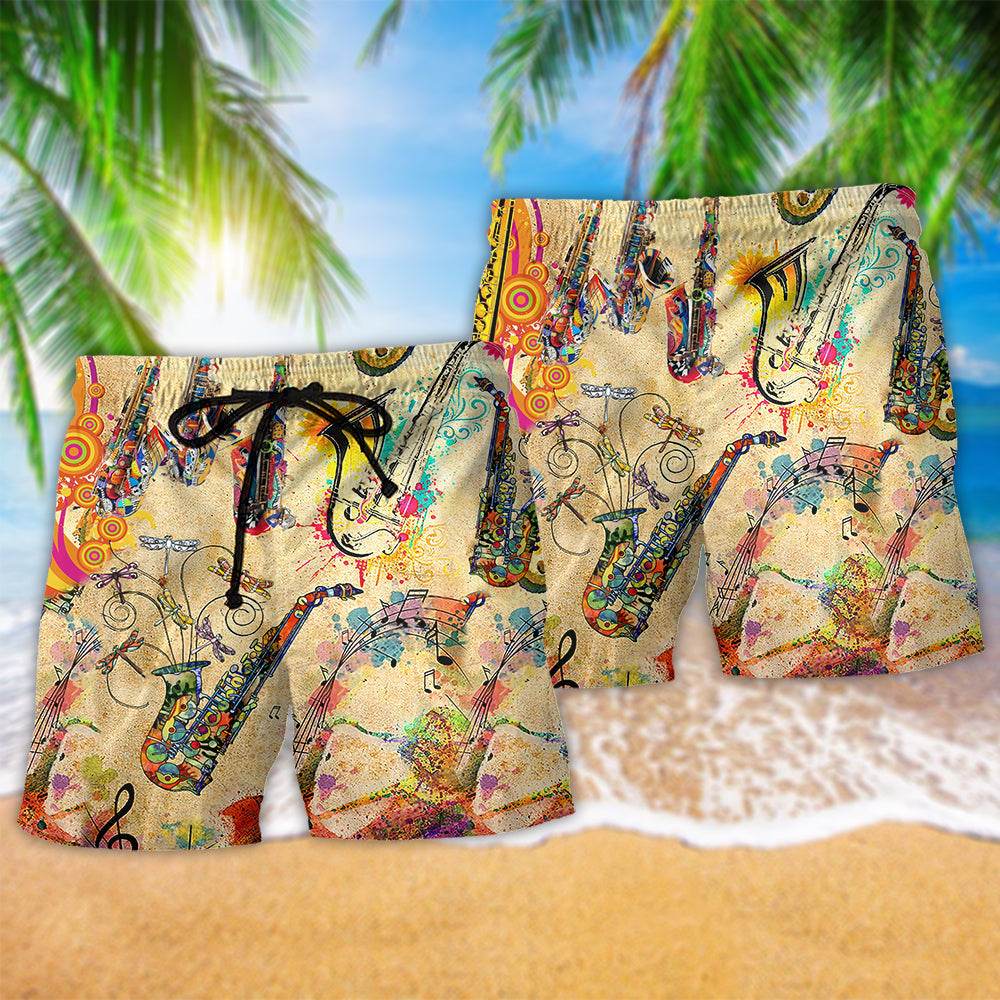 Saxophone Music Saxophone Is My Life Hawaiian Beach Shorts For Beach Days And Casual Style