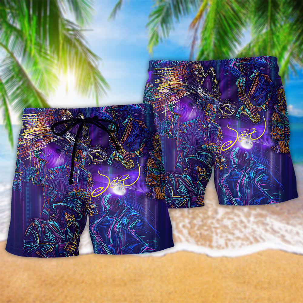Saxophone Never Underestimate Old Man Beach Shorts Design Detail For Concert Inspired Vacation Wear