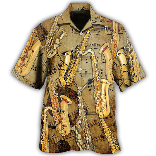 Retro Creative Saxophone Music Note Hawaiian Shirt For Resort Trips, Coastal Parties, And Warm Weather Style