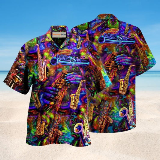 Neon Saxophonist Style Hawaiian Shirt For Coastal Travel Summer Holidays And Thoughtful Casual Gifts