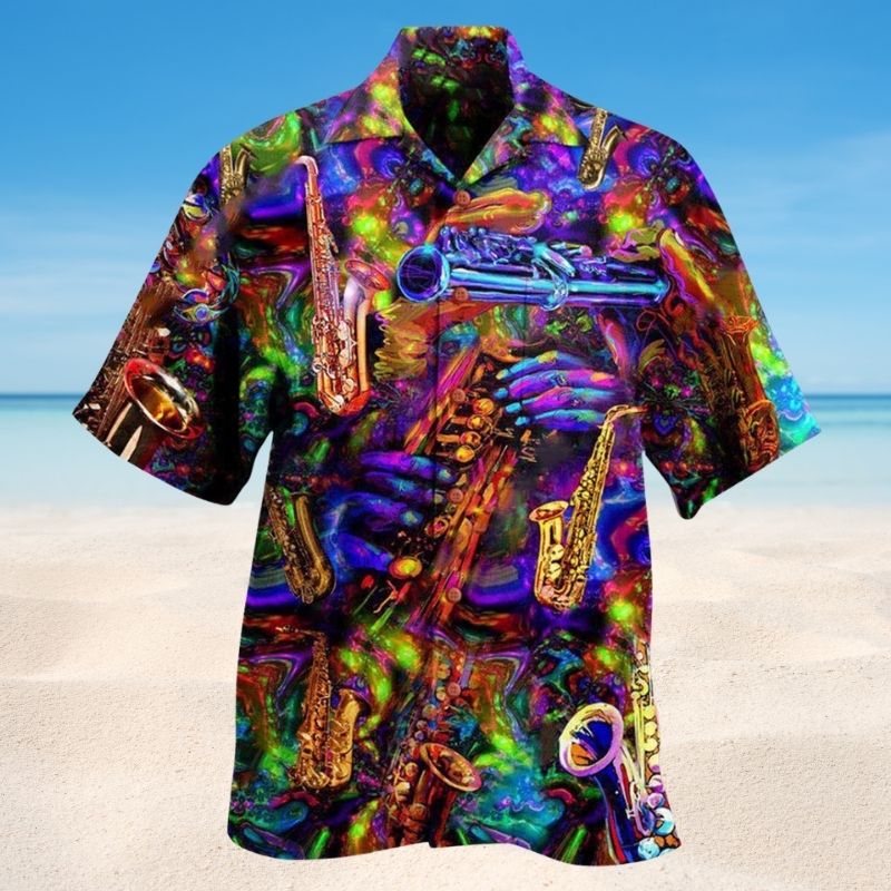 Neon Saxophonist Style Hawaiian Shirt For Coastal Travel Summer Holidays And Thoughtful Casual Gifts