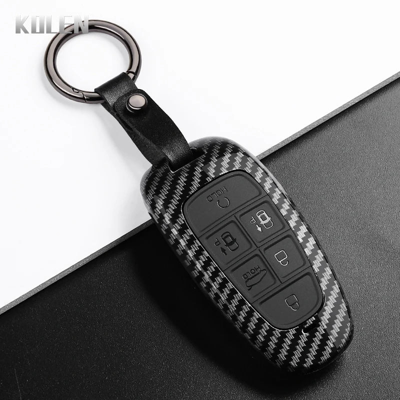 Car Key Cover Compatible with Hyundai Santa Fe Tucson 2022 Nexo NX4 Atos Prime Solaris – Carbon Fiber Style