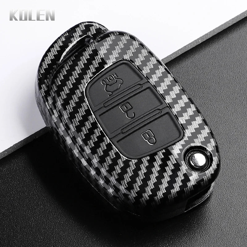Car Key Cover Compatible with Hyundai ix35 ix45 ix25 i10 i20 i30 HB20 Sonata Verna Solaris Santa Elantra Mistra – Carbon Fiber Style