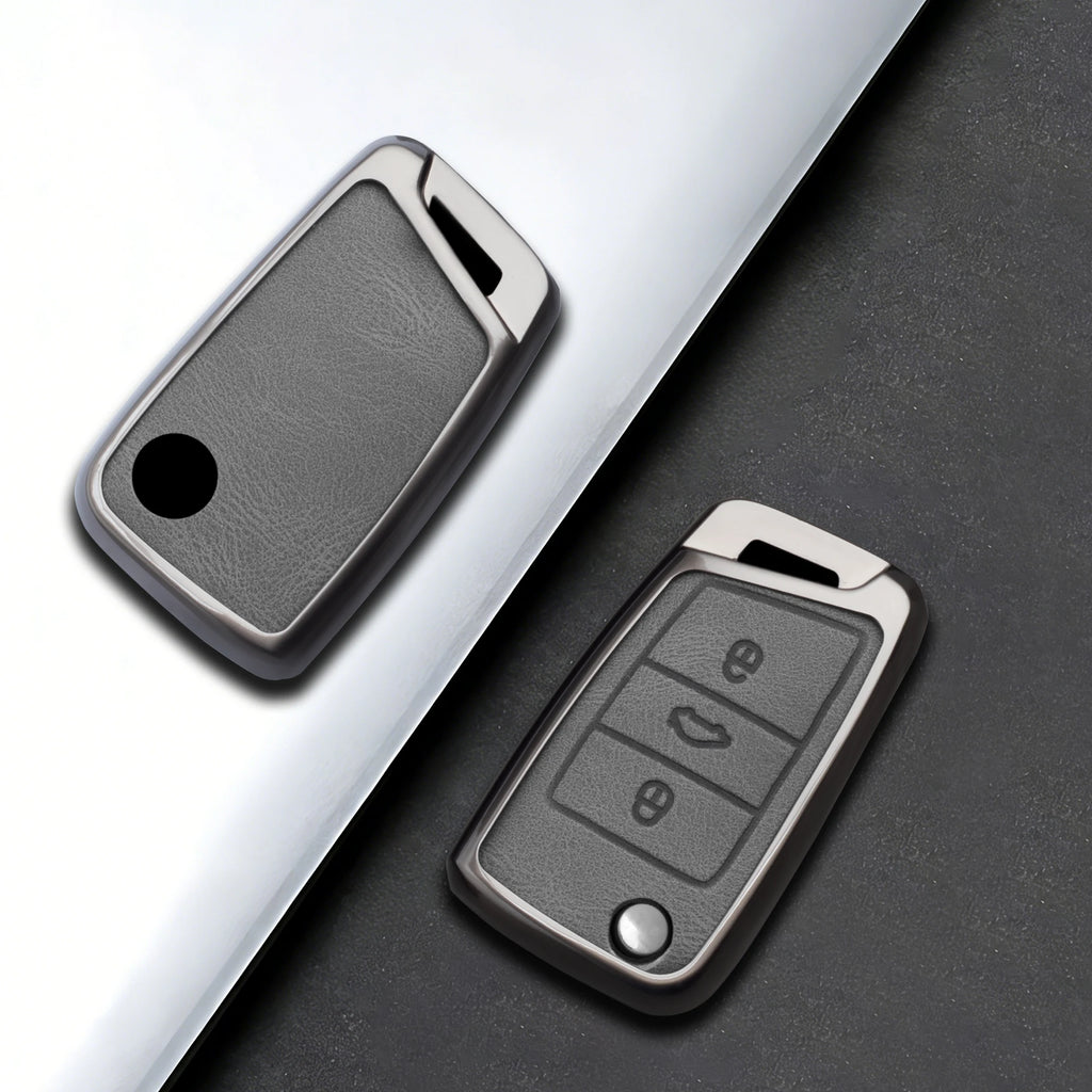 Zinc Alloy Car Key Fob Cover for Volkswagen Golf 7 Alltrack MK7 & Tiguan; SEAT Ateca, Leon & Ibiza; Skoda Octavia – 4 Buttons