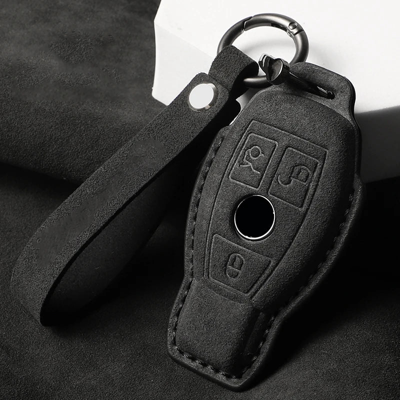 Suede Car Key Fob Cover Compatible with Mercedes-Benz CLE, GLC, EQS, EQE, C-Class, E-Class, S-Class, W206, W214, W223, C236, X254