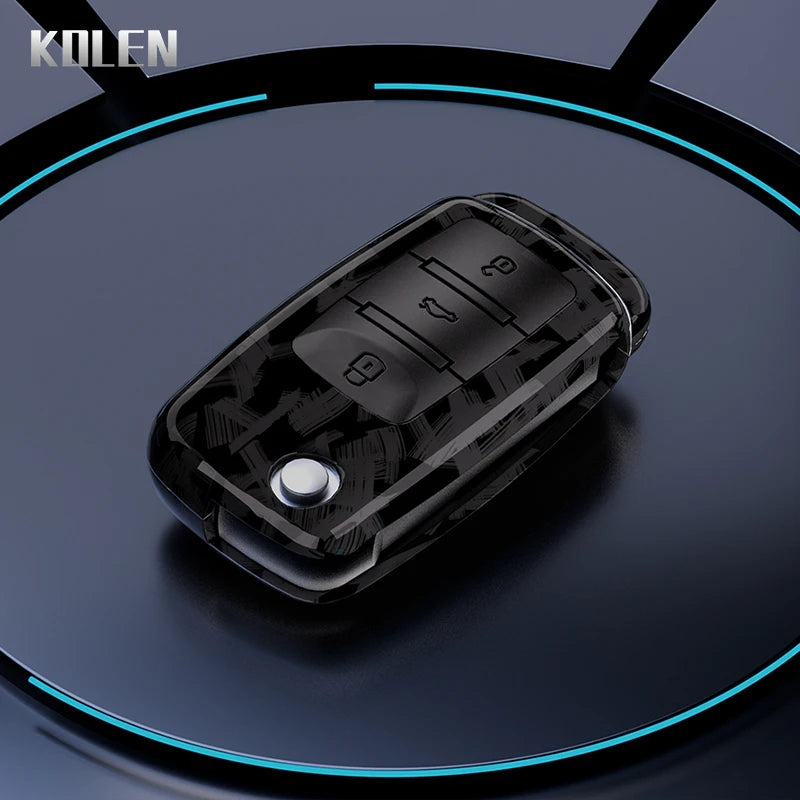 Car Key Cover Compatible with Volkswagen (VW) Polo Golf Passat Beetle Tiguan; SEAT Leon Altea; Skoda Octavia Kodiaq – Carbon Fiber Style
