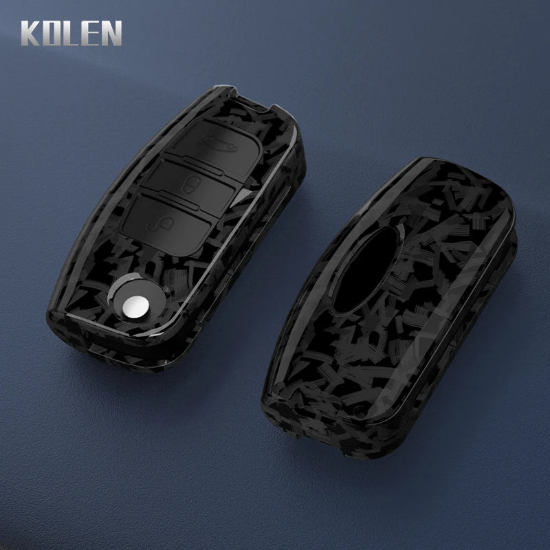 Car Key Cover Compatible with Ford Fiesta Focus 2 Ecosport Kuga Escape Falcon B-Max C-Max Eco Sport Galaxy – Carbon Fiber Style
