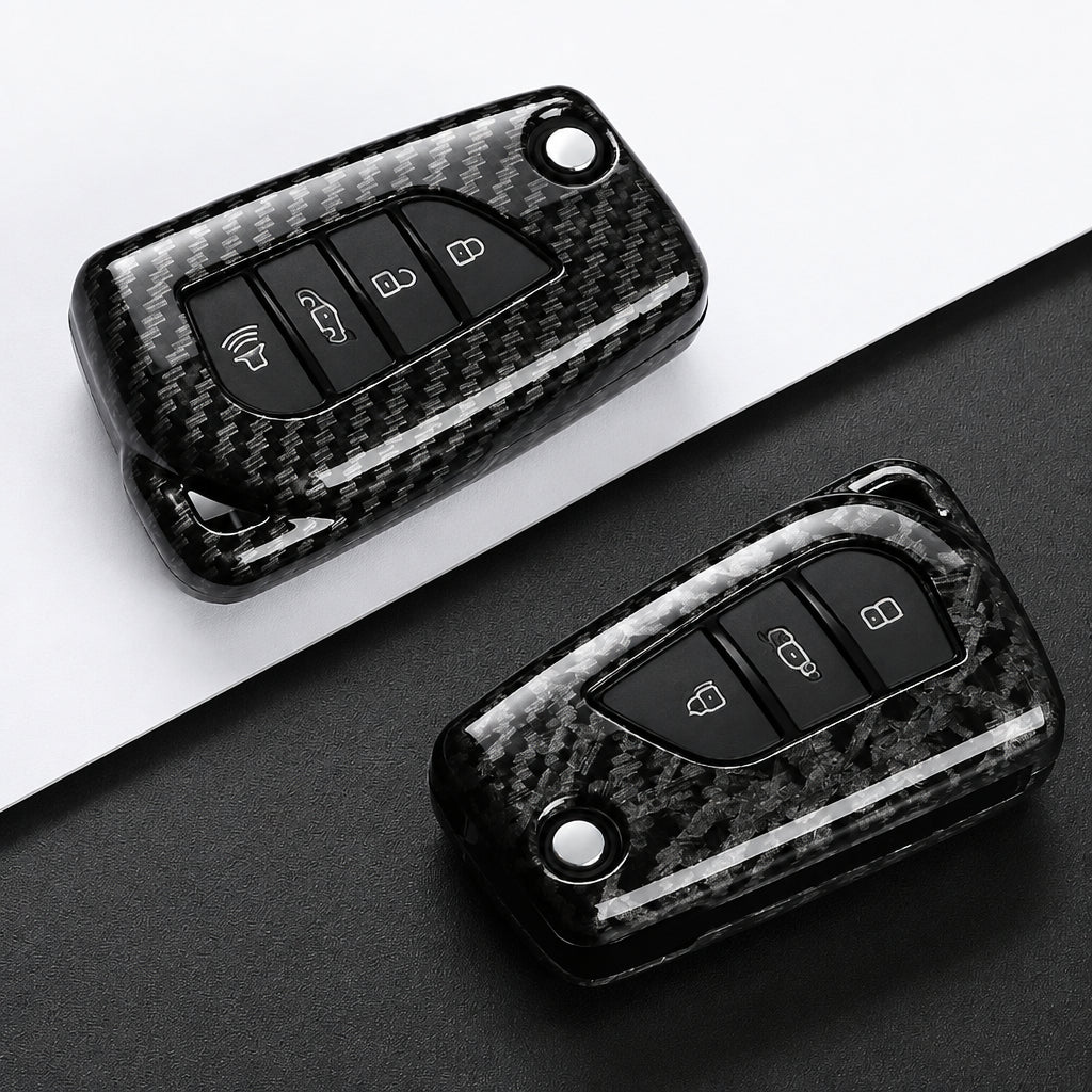 Car Key Cover Compatible with Toyota Camry RAV4 Fortuner Hilux Auris Corolla Avensis Verso Yaris Aygo; Scion tC – Carbon Fiber Style