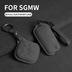 Suede Leather Car Key Fob Cover Compatible with SGMW Wuling Baojun Air, Yep, KiWi EV, E100, 630, 510, 730, 610, 530, 560, RS-5