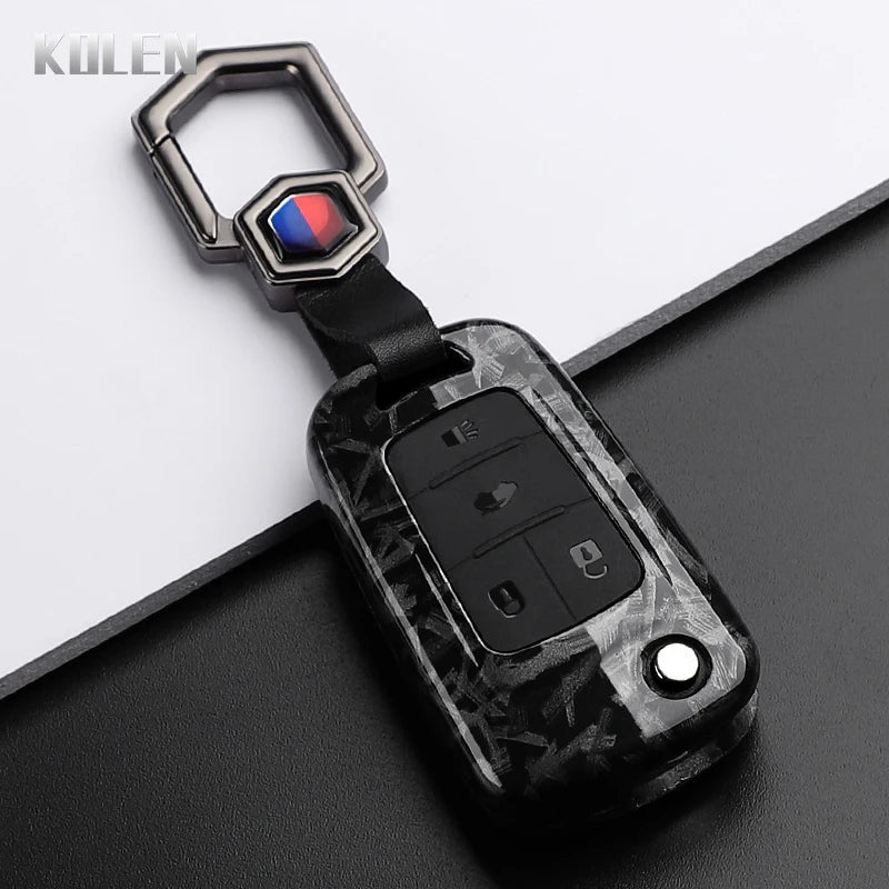 Car Key Cover Compatible with Chevrolet Cruze Aveo Trax Sail Malibu Captiva; Opel/Vauxhall Astra J Corsa Insignia Mokka – Carbon Fiber Style