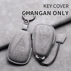 Leather Remote Key Fob Cover Compatible with Changan CS35 Plus, CS55 Plus, CS75 Plus, Eado, UNI-T, UNI K, Oushang X5, X7, EV