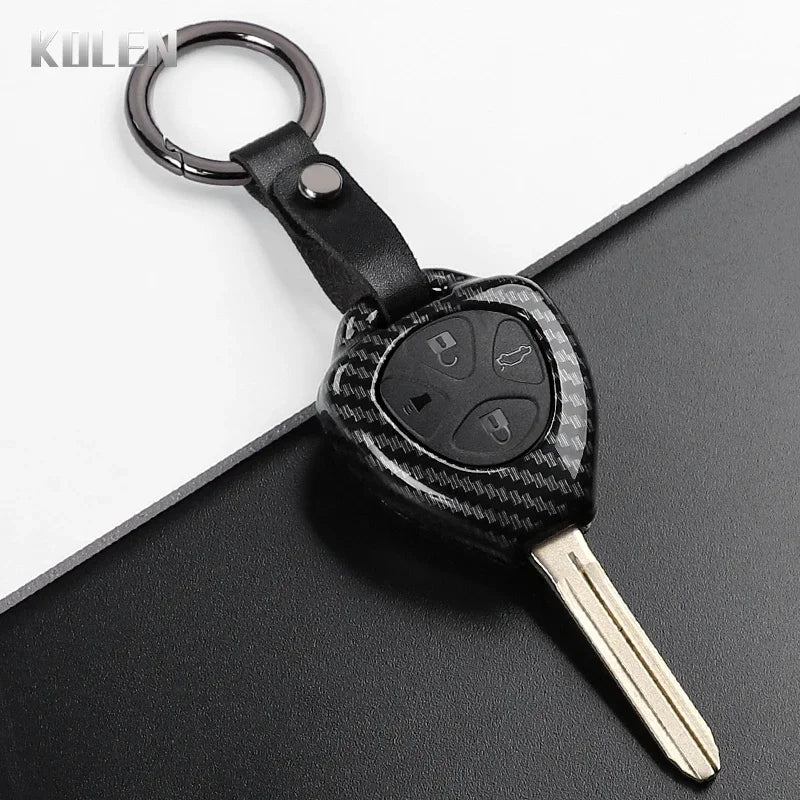 Car Key Cover Compatible with Toyota Corolla Vios Camry Yaris RAV4 Hilux Cruiser Fortuner – 2/3/4 Buttons – Carbon Fiber Style