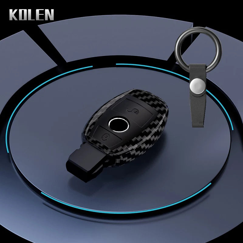 Car Key Cover Compatible with Mercedes-Benz A B C E S Class W204 W205 W212 W213 W176 GLC CLA AMG W177 X167 W463 – Carbon Fiber Style