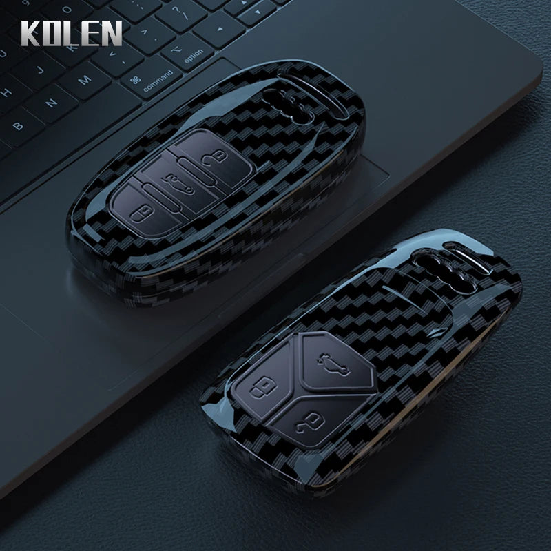 Car Key Cover Compatible with Audi A1 A3 8P A4 B9 A5 A6 C7 8S 8W A7 A8 Q3 Q5 Q7 4M S4 S5 S6 S7 S8 RS3 RS6 SQ5 TTS TFSI – Carbon Fiber Style