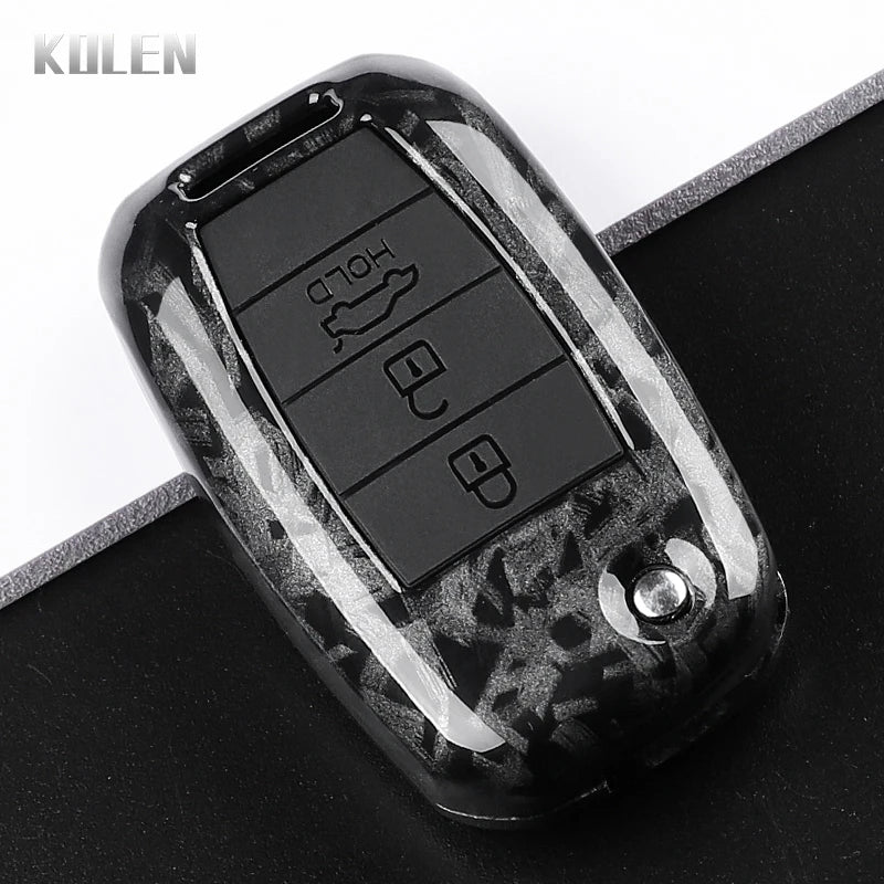 Car Key Cover Compatible with Kia Rio 3 K2 Ceed Cerato K3 Sportage 4 Picanto K5 Optima Sorento Forte Stinger – Carbon Fiber Style