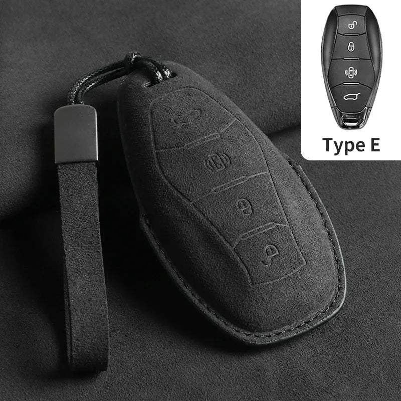 Suede Smart Remote Key Fob Cover Compatible with Hongqi HS5, H5, H6, H9, EH7, HS7, H7, L5, HS3, L9, HQ9