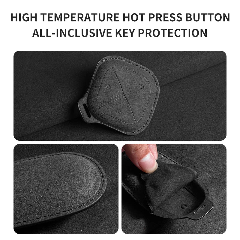 Suede Leather Car Key Fob Cover Compatible with SGMW Wuling Baojun Air, Yep, KiWi EV, E100, 630, 510, 730, 610, 530, 560, RS-5