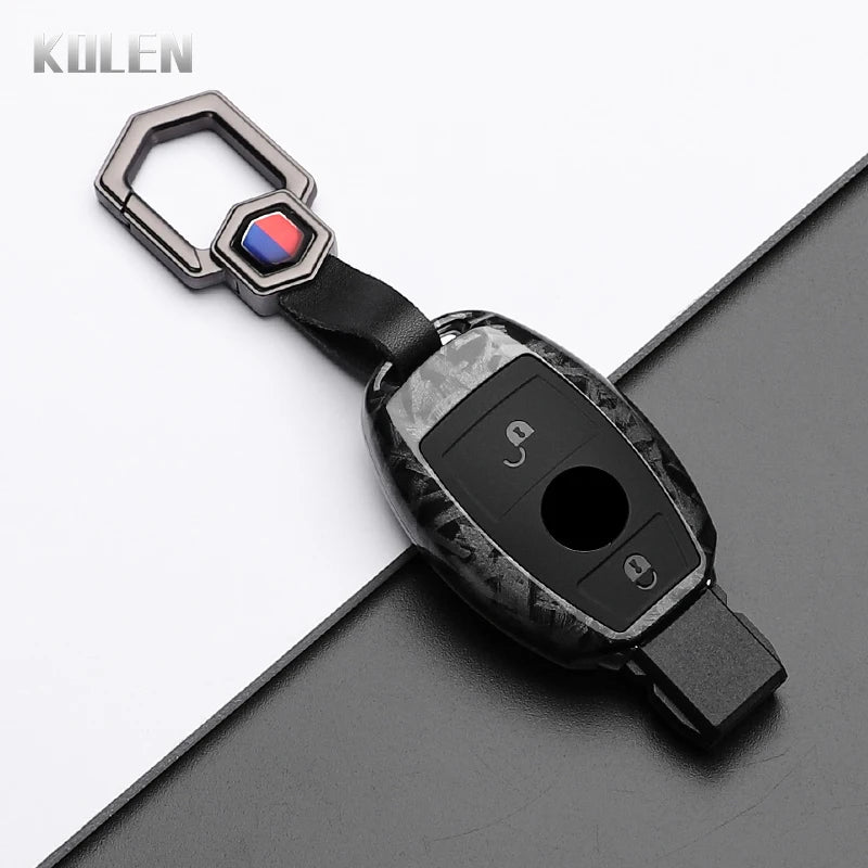 Car Key Cover Compatible with Mercedes-Benz A B C E Class GLS GLA GLK GLC CLS CLA AMG W204 W205 W212 W463 W176 – Carbon Fiber Style